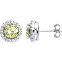 Jewelco London Women's Silver Lime Green CZ Halo Solitaire Stud Earrings