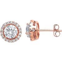 Jewelco London Women's Rose Silver CZ Halo Solitaire Stud Earrings
