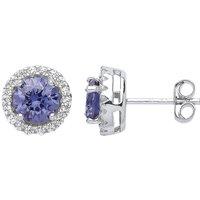 Jewelco London Women's Silver Lilac CZ Halo Solitaire Stud Earrings