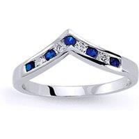Jewelco London Women's Silver blue CZ Channel set Alternating Wishbone Eternity Ring | Size: P
