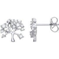 Jewelco London Women's Silver CZ Tree of Life Cluster Drop Earrings
