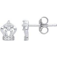 Jewelco London Women's Silver CZ Crown Drop Earrings