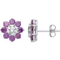 Jewelco London Women's Silver Purple CZ Majestic Flower Cluster Stud Earrings