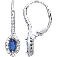 Jewelco London Women's Silver Blue Marquise CZ Cat's Eyes Drop Earrings