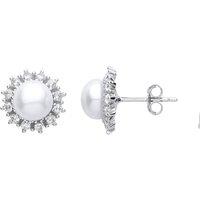 Jewelco London Women's Silver CZ Pearl Full Moon Star Burst Stud Earrings 7mm