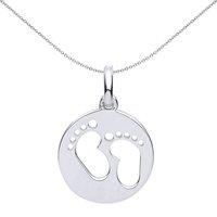 Jewelco London Women's Silver Footprints Medallion Necklace 18 inch