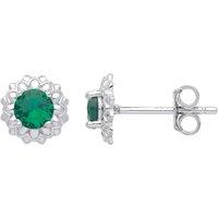 Jewelco London Women's 925 Silver Green CZ Dalia Flower Petals Solitaire Stud Earrings