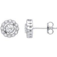 Jewelco London Women's 925 Sterling Silver CZ Scallop Edge Halo Solitaire Stud Earrings
