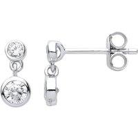 Jewelco London Women's 925 Sterling Silver CZ Double Solitaire Bubbles Drop Earrings