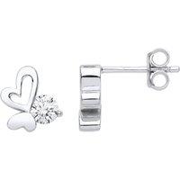 Jewelco London Women's Sterling Silver CZ Love Hearts Butterfly Solitaire Stud Earrings