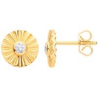 Jewelco London Women's Gilded 925 Silver CZ Round Sun Sunburst Solitaire Stud Earrings in Gold