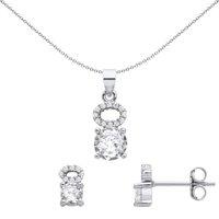 Jewelco London Women's 925 Sterling Silver CZ Angel Halo Solitaire Earrings Necklace Set
