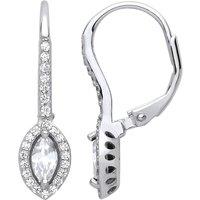 Jewelco London Women's 925 Sterling Silver Marquise CZ Solitaire Halo Drop Earrings