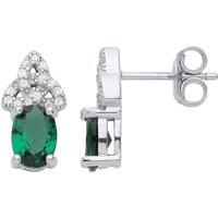 Jewelco London Women's Silver Green Oval CZ Trefoil Triquetra Trinity Knot Stud Earrings