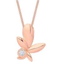 Jewelco London Women's Rose Silver CZ Olive Leaf Solitaire Lavalier Necklace 18 + 1 inch in Rose Gold