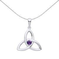 Jewelco London Women's Silver Purple CZ Celtic Trinity Trefoil Knot Necklace 18"