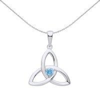 Jewelco London Women's Silver Blue CZ Celtic Trinity Trefoil Triquetra Knot Necklace 18"