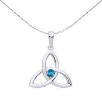 Jewelco London Women's Silver Swiss Blue CZ Celtic Trinity Trefoil Knot Necklace 18"