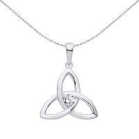 Jewelco London Women's Silver CZ Celtic Trinity Trefoil Triquetra Knot Necklace 18"