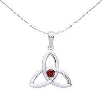 Jewelco London Women's Silver Garnet CZ Celtic Trinity Trefoil Knot Necklace 18"