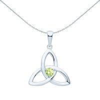 Jewelco London Women's Silver Green CZ Celtic Trinity Trefoil Knot Necklace 18"