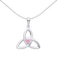 Jewelco London Women's Silver Pink CZ Celtic Trinity Trefoil Triquetra Knot Necklace 18"