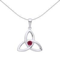 Jewelco London Women's Silver Red CZ Celtic Trinity Trefoil Triquetra Knot Necklace 18"