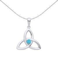 Jewelco London Women's Silver Blue Turquoise Celtic Trinity Trefoil Knot Necklace 18"