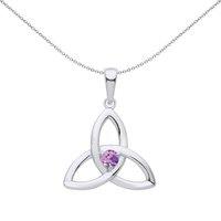 Jewelco London Women's Silver Lilac CZ Celtic Trinity Trefoil Knot Necklace 18"