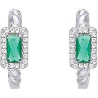 Jewelco London Women's Sterling Silver CZ & Emerald Huggie Hoop Earrings