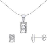 Jewelco London Women's Sterling Silver CZ Rectangle Earrings & Pendant Set
