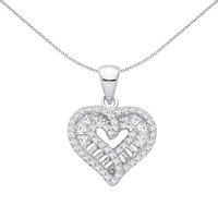 Jewelco London Women's Sterling Silver CZ Round & Baguette Heart Pendant