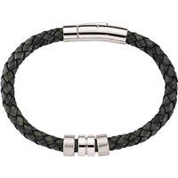 Jewelco London Men's Mens Steel Black Leather Platted Strap Bracelet 10mm in White