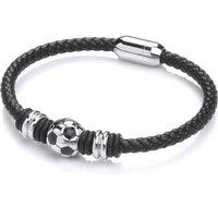 Jewelco London Men's Mens Leather Steel Classic 32 Panel Soccer Ball Bracelet 5mm 8" in White