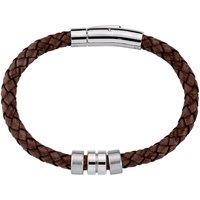 Jewelco London Men's Mens Brown Leather Steel Satin Ring Weave Magnetic Bracelet in White
