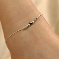 The Colourful Aura Women's 925 Silver Black Silver Round Ball Thin Dangle Payal Anklet