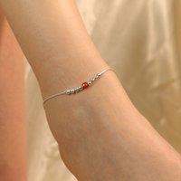 The Colourful Aura Women's 925 Silver Orange Silver Round Ball Thin Payal Anklet | Size: 10 inches