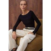 WOVCOR Women's Boat Neck Stretch Knit Long Sleeve Blouse in Black | Size: Medium