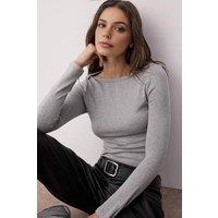 WOVCOR Women's Boat Neck Stretch Knit Long Sleeve Blouse in Grey | Size: Small