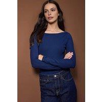 WOVCOR Women's Boat Neck Stretch Knit Long Sleeve Blouse in Navy | Size: Medium