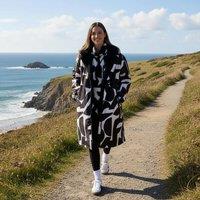 OHS Geo Print Water Resistant Coat Sherpa Lined Drying Changing Robe | Size: Large/XL