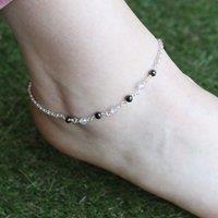 The Colourful Aura Sterling Silver black beaded Summer Indie Boho Indian Payal Anklet