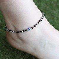 The Colourful Aura Women's 925 Silver Black Beaded Evil Eye Nazar Payal Anklet