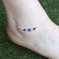The Colourful Aura Women's Pure Silver Beaded Evil Eye Nazar Payal Anklet