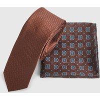 Burton Men's Mocha Patterned Tie & Foulard Pocket Square