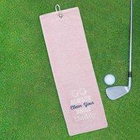 Duncan Stewart Men's Tri-Fold Golf Towel Embroidered With Cheeky Clean Your Balls Logo in Pale Pink