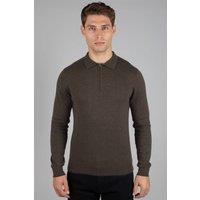 Steel & Jelly Men's Knitted Long Sleeve Polo in Brown | Size: XL