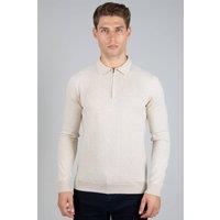 Steel & Jelly Men's Knitted Long Sleeve Polo in Beige | Size: Large