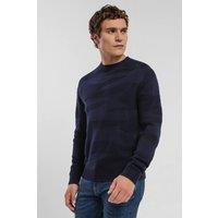 Steel & Jelly Men's Abstract Textured Camo Effect Crew Neck Jumper in Navy | Size: Medium