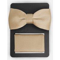 Maya Deluxe Men's Satin Bow Tie Pocket Square Set in Nude